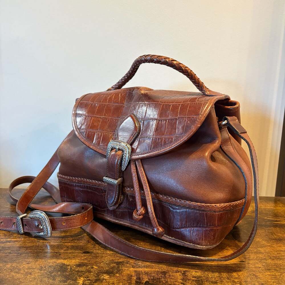 Brighton Collection Brown Leather Croc Embossed Shoulder Bag